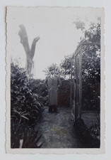 Man trench hat garden - old photo snapshot 1938