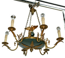 French bronze tole Empire design eagle figurine chandelier lamp 