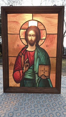 Ancien vitrail icone orthodoxe - ancien,