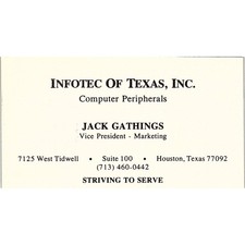 Jack Gathings Infotec of Texas Inc Houston TX Vintage Business Card SD9-B2
