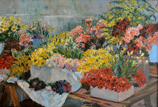 FLOUTIER Louis (1882-1936)"Flower Market in Saint Jean de Luz" Ciboure Basque