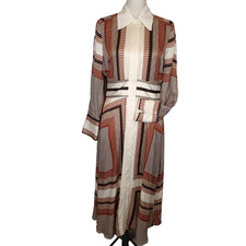 MASSIMO DUTTI (ZARA GROUP) PRINTED FLARED COLLARED MIDI DRESS sz 8 button down