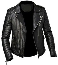 Veste de moto motard noire en cuir d'agneau véritable pour homme veste de...