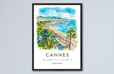 Cannes Watercolor Poster Cannes Travel Print France Wall Art Cannes Decor