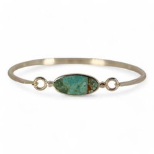 Vintage BOMA Southwestern Sterling Silver Turquoise Bangle BRACELET Hook - ~6 in