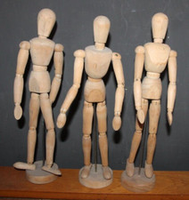 3x VINTAGE WOODEN ART MOVABLE JOINTS MANNEQUINS DUMMY ARTISTS AID 13 INCH TALL