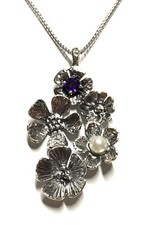 NWOT Or Paz Sterling Silver 925 Pearl Amethyst Pendant 18” Chain Israel PZ / Au