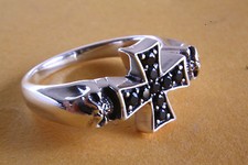 Gothique de Templiers Croix Tête Mort Bague Zircone 925 Vrai Syllabe Rring / 314