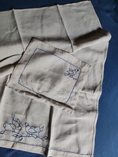 Antique Linen Baby Bedding Set with Bird Decor