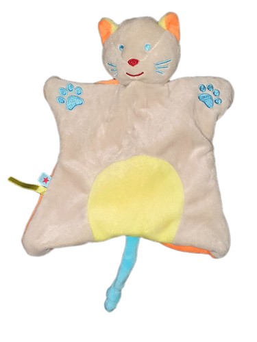 Doudou plat chat gris orange - doudou,