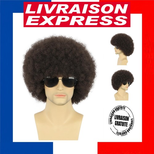 Perruque courte frisée brun - perruque,