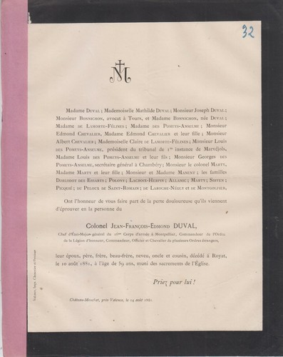 1881 faire part décès - 1881,