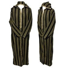 Homme Noir Or Rayé Marocain Capuche Manches Longues Coton Thobe Juba Djellaba