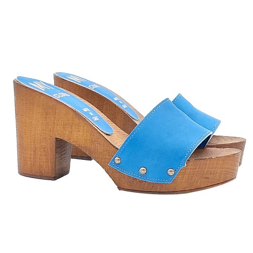 Mule cuir bleu avec - avec, talon