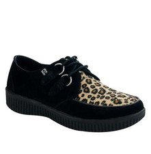 T. U. K.A8484 Tuk 2-Ring Creeper Noir / Leo Tissu Vamp Léger Semelle Souple Eva