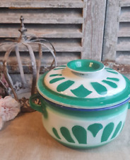 ANCIENNE CASSEROLE FAITOUT EMAILLE VERT DECOR