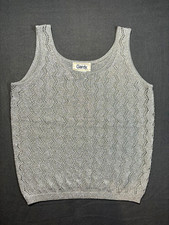 Gardy womens Pullover Scoop Sheer Sleeveless Crochet Vintage Silver Metallic M