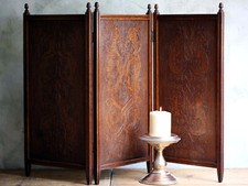 Antique Carved Folding Screen French Neo Gothic 3 Wooden Panels with Dragons