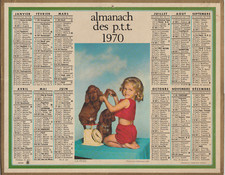 ANCIEN CALENDRIER ALMANACH des  P.T.T.  de 1970 - Fillette avec chiots - ISERE