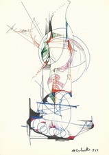DESSIN COULEUR ORIGINAL AUX CRAYONS - MARCEL DELMOTTE (1901-1984) - DATE 1968