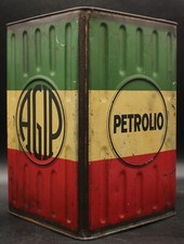 Ancien Bidon Italien Boite Huile Gaz Benzina AGIP Auto Motor Oil Tin No Shell