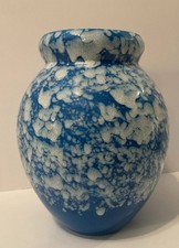 BOCH FRERES KERAMIS CHARLES CATTEAU ART DECO VASE BLUE & WHITE CLOUD PATTERN 14”