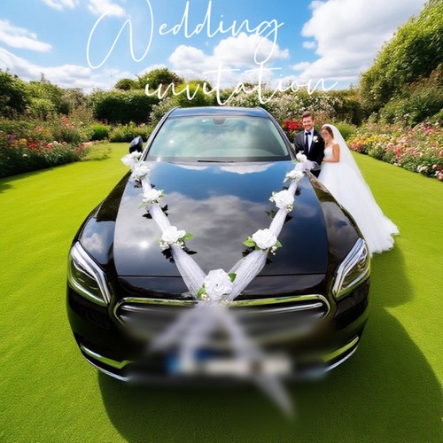 Ensemble voiture mariage rose