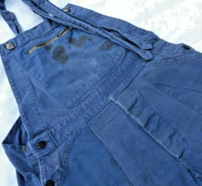  OLD BLUE WORK WORKER OVERALLS "Au Parroquet" WORKING, PATCHED