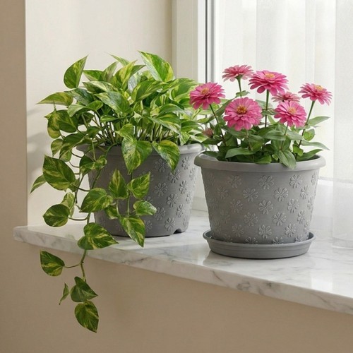 Pot fleurs plastique gris - de,