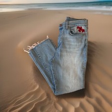 Marine Layer Floral Embroidered Cropped Fray Denim Blue Jeans Women’s 30x26