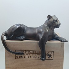 Vintage Bronze Panther Cougar Shelf Sitter Sculpture 8.5" Long 5.75" Tall Cat 
