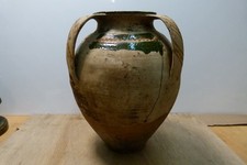ANTIQUE TURKISH GREEK OLIVE STORAGE JAR TWO HANDLED CERAMIC JAR/ URN. 34CM TALL