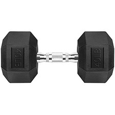 GYMENIST HEX DUMBBELLS RUBBER COATED CAST IRON FREE WEIGHTS SINGLE 40LB - BLACK