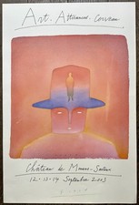 FOLON Jean-Michel Affiche Originale Portrait Personnage Chapeau Signée Main 2003