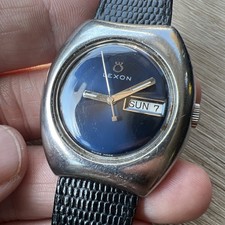 Vintage Lexon Milus Watch Blue Dial Day Date UFO case ETA 2789 Automatic 