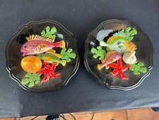 Pair of plates in trompe l'oeil fish onions shallots etc... Vallauris