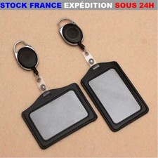 Porte Badge + Bobine Rétractable Roller Étirable Étui Simili Cuir 7 x 10 cm