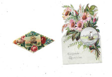 2 Anciens Chromos découpis  H. 9,5 cms   Victorian scrap  fleurs et voiliers