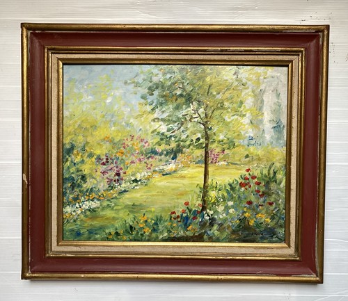 Paysage jardin fleurs signé - paysage,