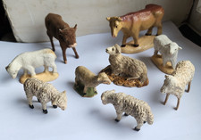 ANCIENS SANTONS  ANIMAUX  7 MOUTONS 1 BOEUF ET 1 BOEUF FLOQUE  3.5 cm à 7 cm