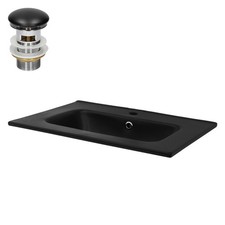 Vasque encastre céramique noir +garniture de vidage lavabo moderne 610x460x165mm