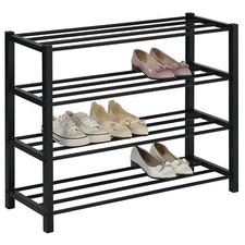 Etagère à chaussures rangement avec 4 tablettes en métal laqué noir