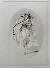 Louis Icart Gravure originale aquarelle La petite brise signée Art Déco