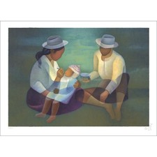 TOFFOLI Louis - Lithographie originale "Jeune Famille" 56x76cm - 1991