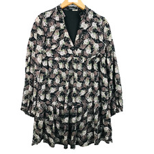 Giracoo Tunique Femme M Noir Imprimé Fleuri Boho Polyester Col V Manches Longues