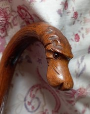 ANCIENNE CANNE   TETE DE CHIEN EN BOIS SCULPTE