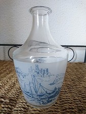 OLD CARAFE BOTTLE GLASS BOTTLE decor BOAT PECHE DILIGENCE FRANCE 1950