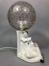 Vintage 70's Antique PIERROT Bedside Lamp Porcelain Globe Glass Inlaid