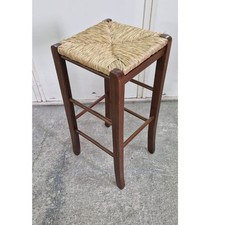 Tabouret De Bar En Bois Noyer Foncé Assise Paille H 67 (Offre) Pub Bar Cuisine