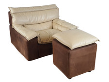 Fauteuil En Cuir Et Daim Avec Pouf Fauteuil Ans '70 Vintage Moderne